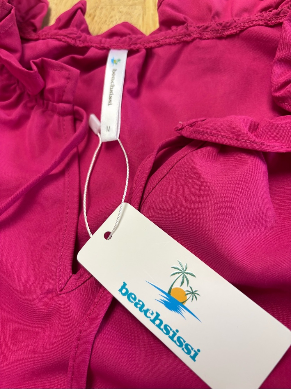 NWT Beachsissi Fuchsia V Neck Ruffle Sleeve Tiered Shift Dress - Picture 2 of 6